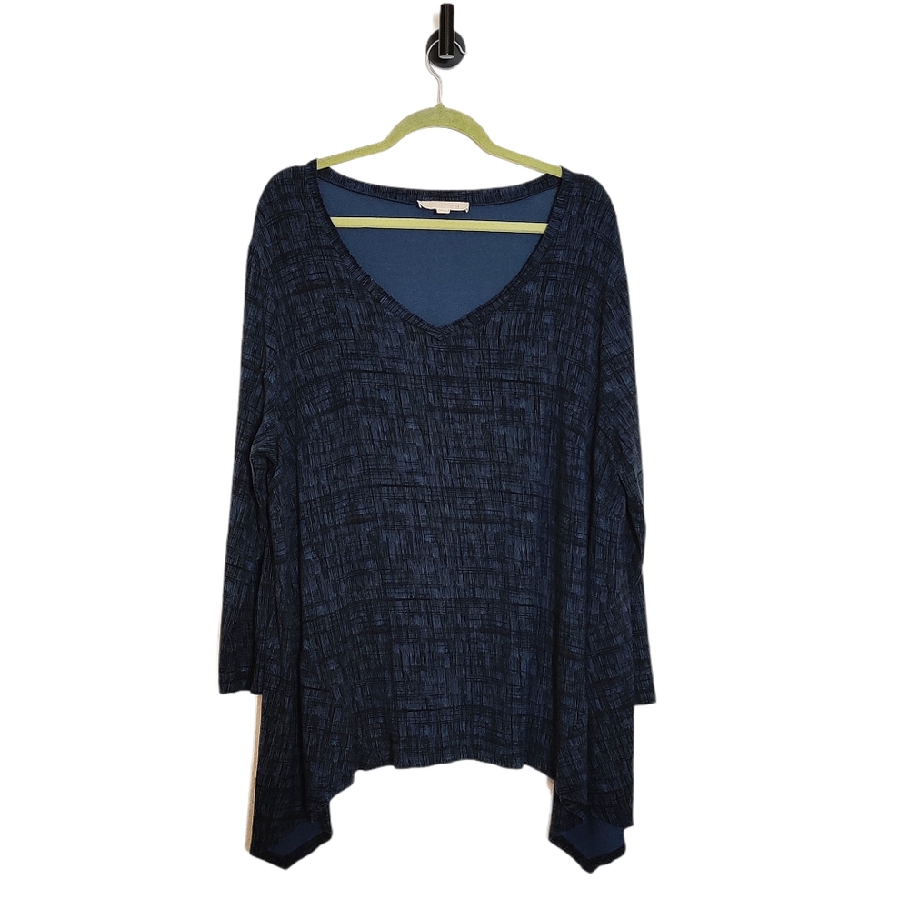Isolde Roth Blouse Top Lagenlook Blue V Neck Sz 50